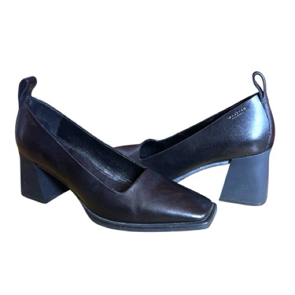 Vagabond Edwina Square Toe Block Heel Pumps Black Leather EU 39 (9)